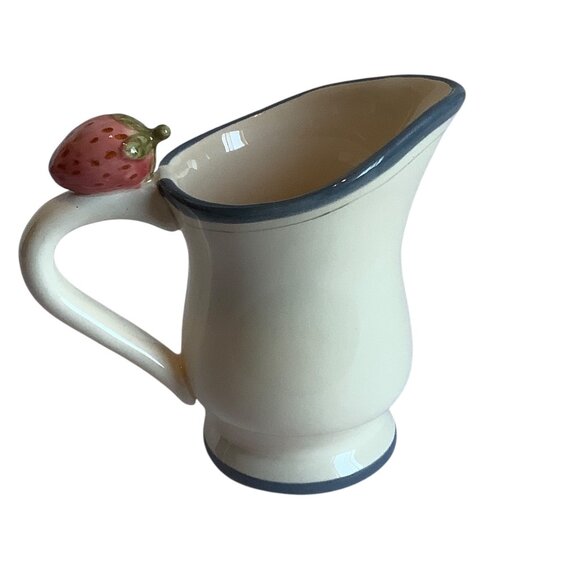House of Hatten Hand-Painted Creamer Mini Pitcher Strawberry Bee Design D. Calla - Picture 2 of 6